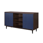 Manhattan Comfort Duane Mid-Century Modern 59" Fluted Sideboard in Navy Blue