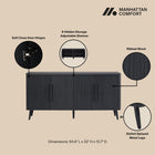 Manhattan Comfort Jodie Mid-Century Modern 65" Fluted Sideboard in Charcoal Gray