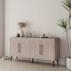Manhattan Comfort Jodie Mid-Century Modern 65" Fluted Sideboard in Whitewashed Oak