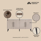 Manhattan Comfort Jodie Mid-Century Modern 65" Fluted Sideboard in Whitewashed Oak