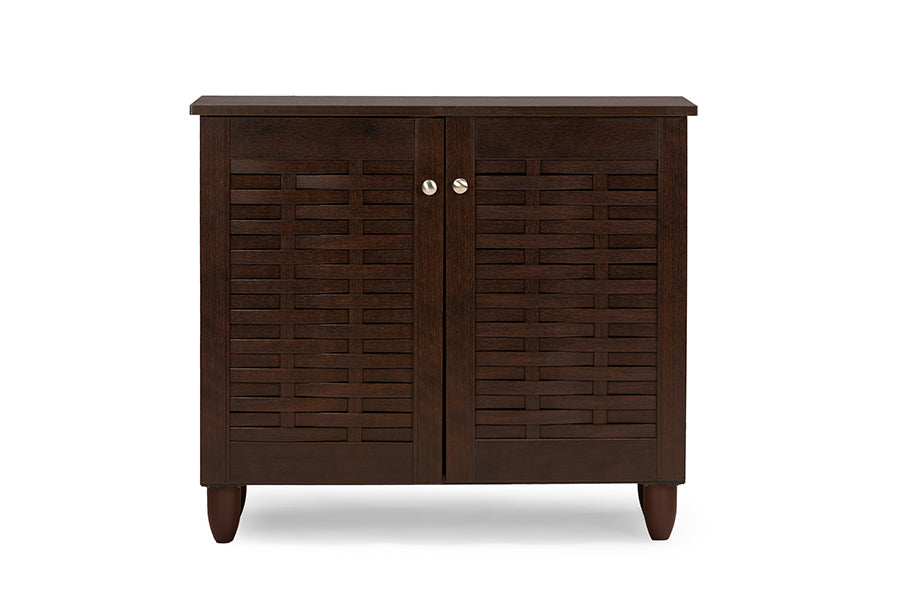 Baxton Studio Winda Modern and Contemporary 2-Door Dark Brown Wooden Entryway Shoes Storage Cabinet