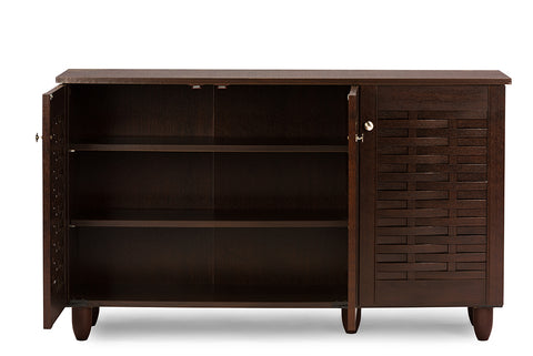 Baxton Studio Winda Modern and Contemporary 3-Door Dark Brown Wooden Entryway Shoes Storage Cabinet