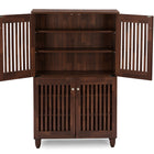 Baxton Studio Fernanda Modern and Contemporary 4-Door Oak Brown Wooden Entryway Shoes Storage Tall Cabinet