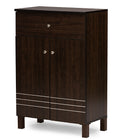 Baxton Studio Felda Dark Brown Modern Shoe Cabinet with 2 Doors and Drawer