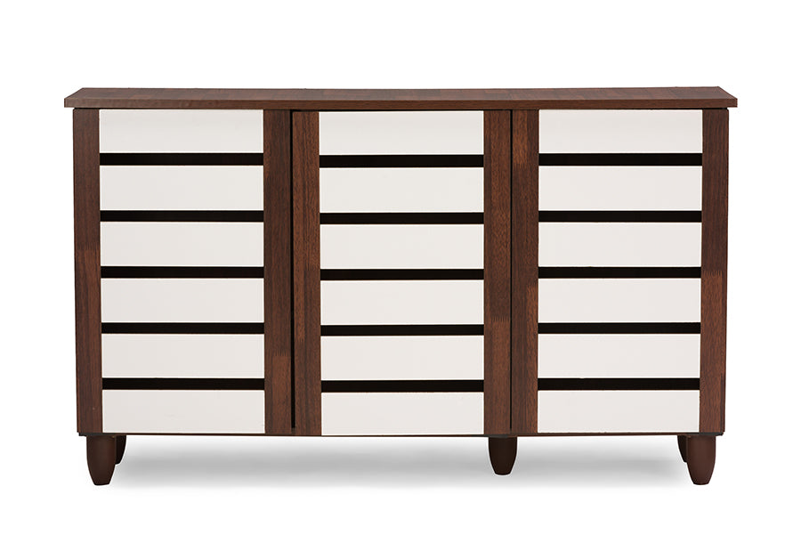 Baxton Studio Gisela Oak and White 2-tone Shoe Cabinet With 3 Doors