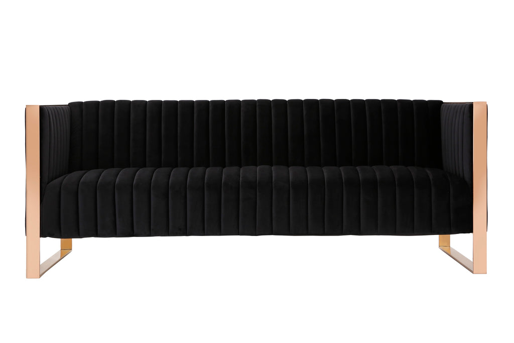 Manhattan Comfort Trillium Mid-Century Modern 83" Velvet Sofa in Black