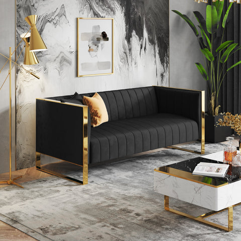 Manhattan Comfort Trillium Mid-Century Modern 83" Velvet Sofa in Black