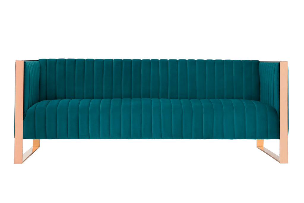 Manhattan Comfort Trillium Mid-Century Modern 83" Velvet Sofa in Teal