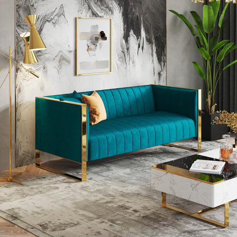 Manhattan Comfort Trillium Mid-Century Modern 83" Velvet Sofa in Teal