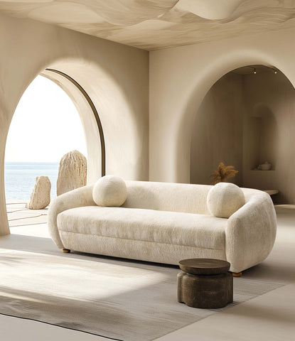 Manhattan Comfort Tribeca Mid-Century Modern 86" Chenille Sofa in Cream