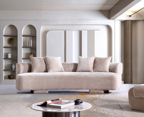 Manhattan Comfort Verandah Mid-Century Modern 112" Chenille Sofa in Beige