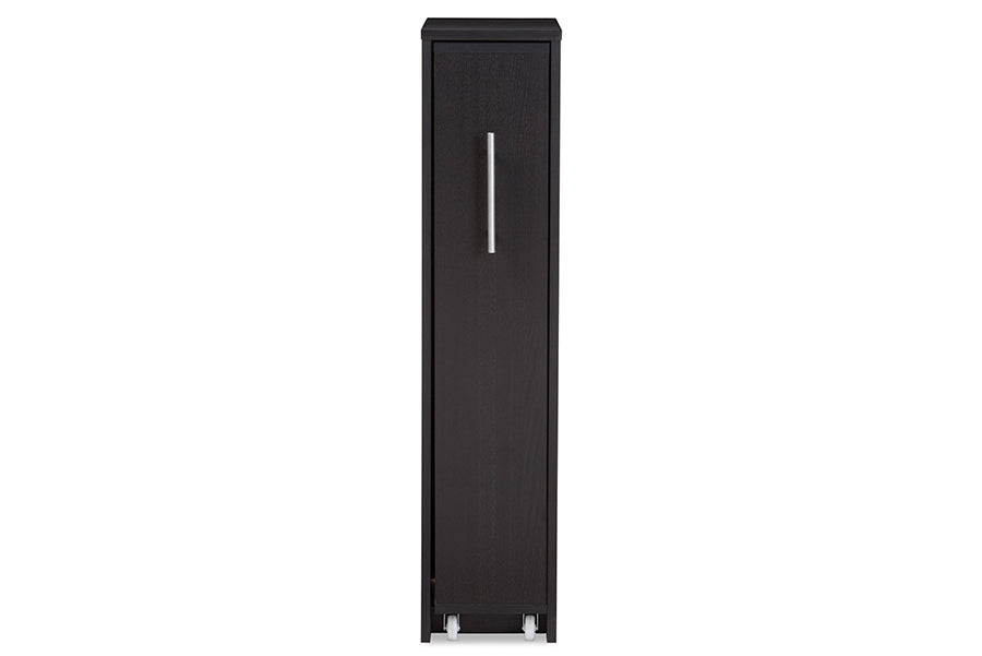 Baxton Studio Lindo Dark Brown Wood Bookcase with One Pulled-out Door Shelving Cabinet
