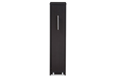 Baxton Studio Lindo Dark Brown Wood Bookcase with One Pulled-out Door Shelving Cabinet