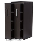 Baxton Studio Lindo Dark Brown Wood Bookcase with Two Pulled-out Doors Shelving Cabinet