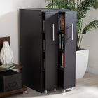 Baxton Studio Lindo Dark Brown Wood Bookcase with Two Pulled-out Doors Shelving Cabinet