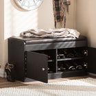 Baxton Studio Margaret Modern and Contemporary Dark Brown Wood 2-Door Shoe Cabinet with Faux Leather Seating Bench