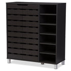 Baxton Studio Shirley Modern and Contemporary Dark Brown Wood 2-Door Shoe Cabinet with Open Shelves