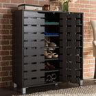 Baxton Studio Shirley Modern and Contemporary Dark Brown Wood 2-Door Shoe Cabinet with Open Shelves