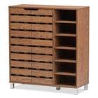 Baxton Studio Shirley Modern and Contemporary "Walnut" Medium Brown Wood 2-Door Shoe Cabinet with Open Shelves