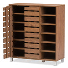 Baxton Studio Shirley Modern and Contemporary "Walnut" Medium Brown Wood 2-Door Shoe Cabinet with Open Shelves