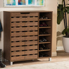 Baxton Studio Shirley Modern and Contemporary "Walnut" Medium Brown Wood 2-Door Shoe Cabinet with Open Shelves