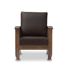 Baxton Studio Charlotte Modern Classic Mission Style Walnut Brown Wood and Dark Brown Faux Leather 1-Seater Lounge Chair