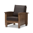 Baxton Studio Charlotte Modern Classic Mission Style Walnut Brown Wood and Dark Brown Faux Leather 1-Seater Lounge Chair
