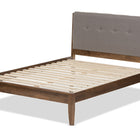 Baxton Studio Leyton Mid-Century Light Grey Fabric and Medium Brown Finish Wood Queen Size Platform Bed