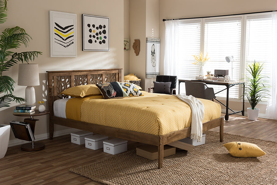 Baxton Studio Trina Contemporary Tree Branch Inspired Walnut Wood Queen Size Platform Bed 