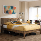 Baxton Studio Loafey Mid-Century Modern Solid Walnut Wood Window-Pane Style Queen Size Platform Bed 