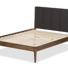 Baxton Studio Ember Mid-Century Dark Grey Fabric and Medium Brown Finish Wood King Size Platform Bed