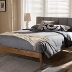 Baxton Studio Ember Mid-Century Light Grey Fabric and Medium Brown Finish Wood Queen Size Platform Bed