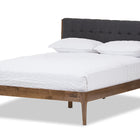 Baxton Studio Clifford Mid-Century Dark Grey Fabric and Medium Brown Finish Wood King Size Platform Bed