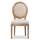 Baxton Studio Adelia French Vintage Cottage Weathered Oak Finish Wood and Beige Fabric Upholstered Dining Side Chair with Round Cane Back