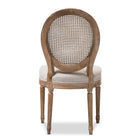 Baxton Studio Adelia French Vintage Cottage Weathered Oak Finish Wood and Beige Fabric Upholstered Dining Side Chair with Round Cane Back