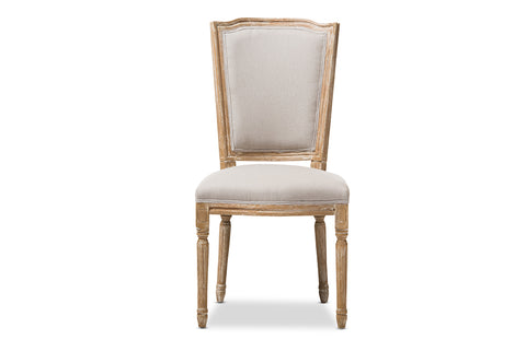 Baxton Studio Cadencia French Vintage Cottage Weathered Oak Finish Wood and Beige Fabric Upholstered Dining Side Chair