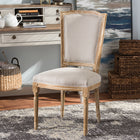 Baxton Studio Cadencia French Vintage Cottage Weathered Oak Finish Wood and Beige Fabric Upholstered Dining Side Chair