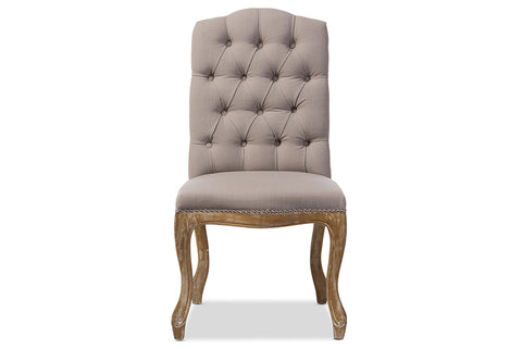 Baxton Studio Hudson Chic Rustic French Country Cottage Weathered Oak Beige Fabric Button-tufted Upholstered Dining Chair