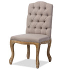 Baxton Studio Hudson Chic Rustic French Country Cottage Weathered Oak Beige Fabric Button-tufted Upholstered Dining Chair