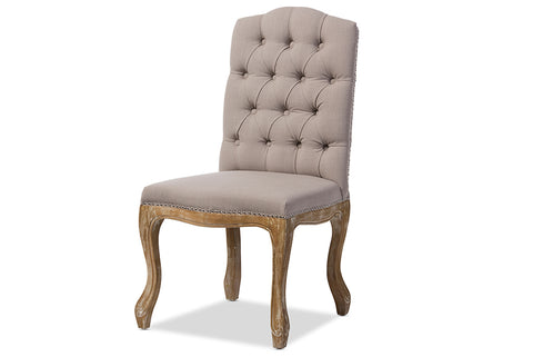 Baxton Studio Hudson Chic Rustic French Country Cottage Weathered Oak Beige Fabric Button-tufted Upholstered Dining Chair