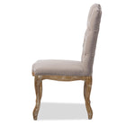 Baxton Studio Hudson Chic Rustic French Country Cottage Weathered Oak Beige Fabric Button-tufted Upholstered Dining Chair