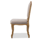 Baxton Studio Chateauneuf French Vintage Cottage Weathered Oak Beige Fabric Upholstered Dining Side Chair