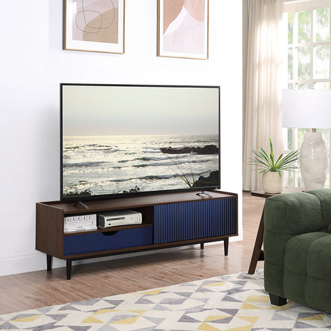 Manhattan Comfort Duane Mid-Century Modern 59" Fluted TV Stand in Navy Blue