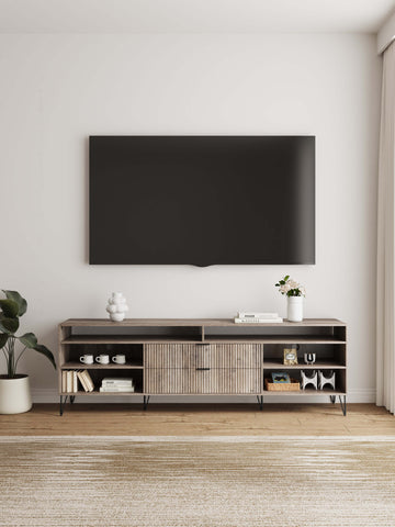 Manhattan Comfort Dumbo Modern 85" Fluted TV Stand in Golden Brown