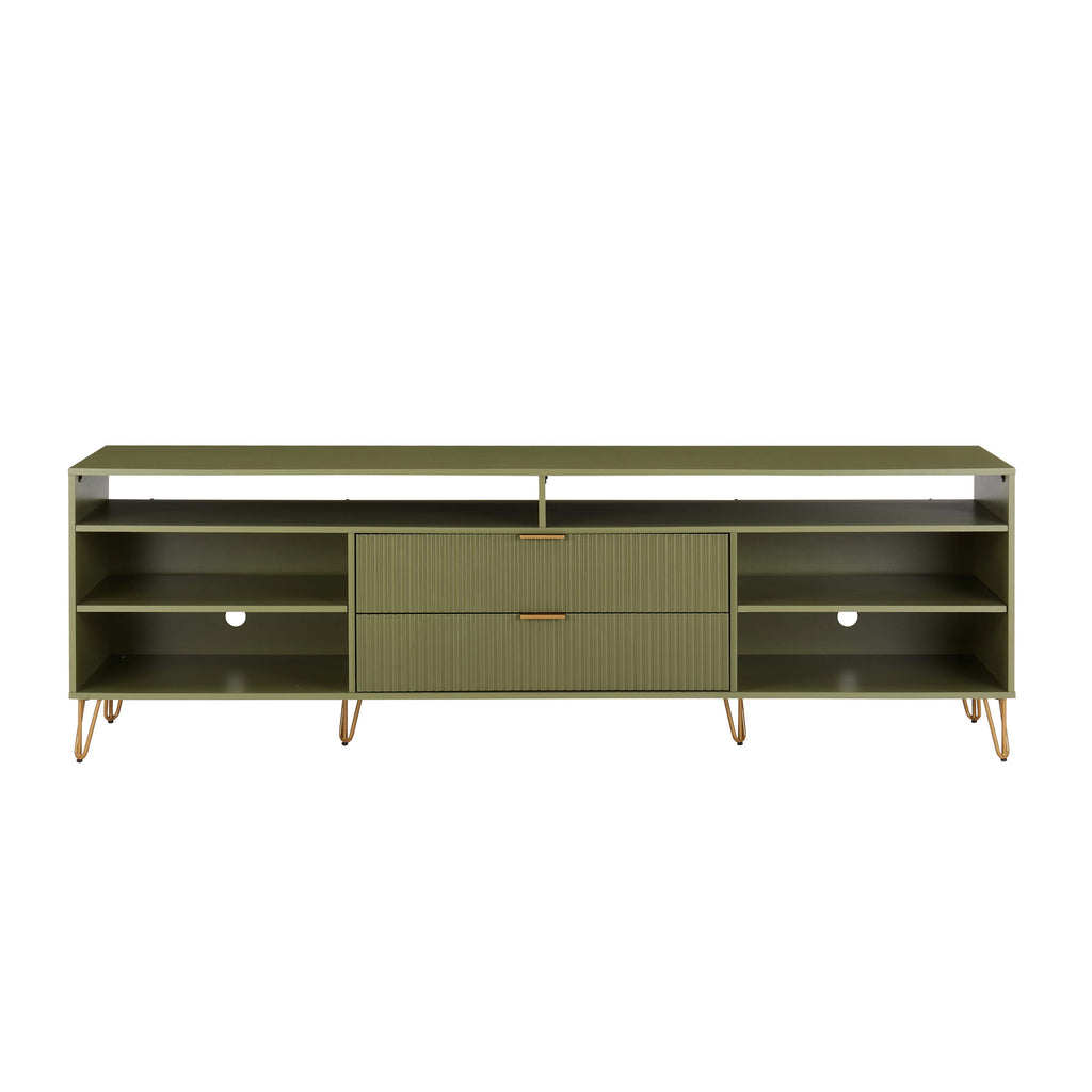Manhattan Comfort Dumbo Modern 85" Fluted TV Stand in Olive Green