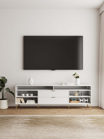 Manhattan Comfort Dumbo Modern 85" Fluted TV Stand in White