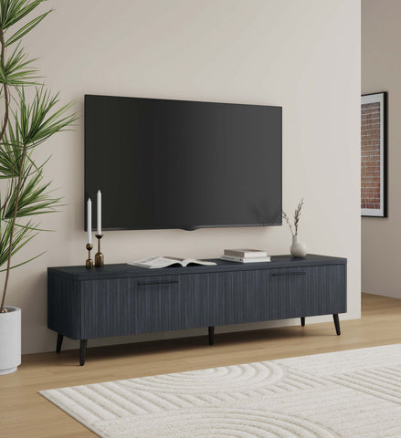 Manhattan Comfort Jodie Mid-Century Modern 69" Fluted TV Stand in Charcoal Gray