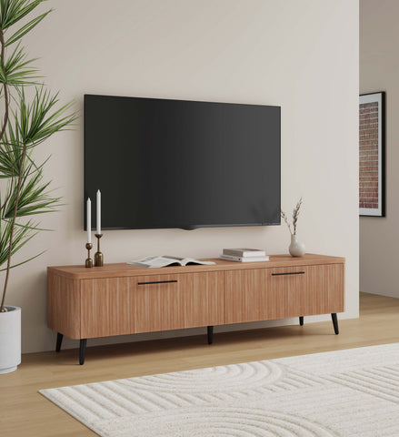 Manhattan Comfort Jodie Mid-Century Modern 69" Fluted TV Stand in Maple