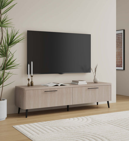 Manhattan Comfort Jodie Mid-Century Modern 69" Fluted TV Stand in Whitewashed Oak