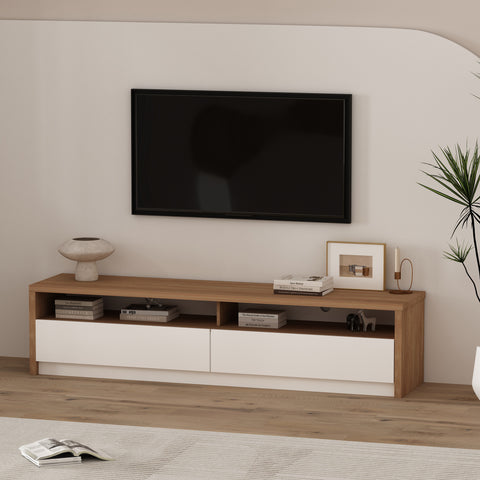 Manhattan Comfort Duncan Contemporary Modern 70" TV Stand in Maple and Off White